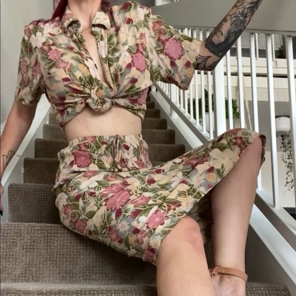 90’s 100% rayon skirt set